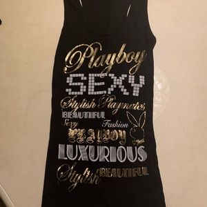 Playboy black gold and white tank shirt top